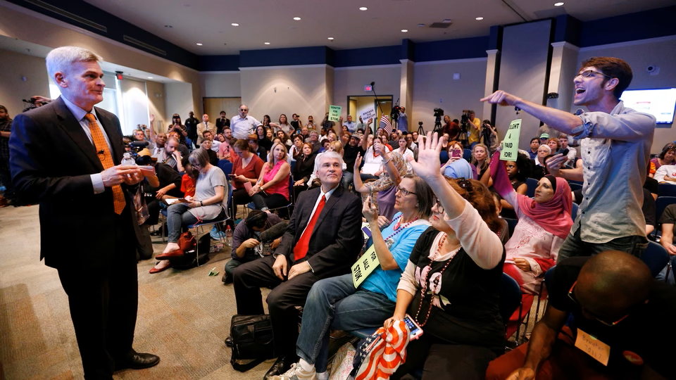 Senator Bill Cassidy during a town hall meeting in Louisiana on February 22, 2017.  (Jonathan Bachman / Reuters)