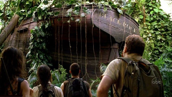 Danielle Rousseau (Mira Furlan), Kate Austen (Evangeline Lilly), Jack Shephard (Matthew Fox), and Dr. Leslie Arzt (Daniel Roebuck) arrive at the Black Rock, mysteriously “beached” in the middle of the jungle.